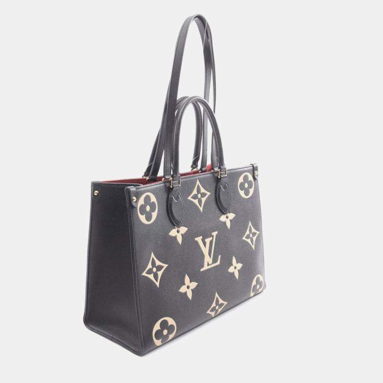 Pre Owned Louis Vuitton On The Go Mm Two-Tone Tote Bag In Monogram Empreinte Grained Leather Black And Beige