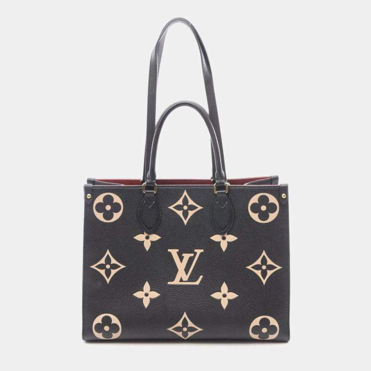 Pre Owned Louis Vuitton On The Go Mm Two-Tone Tote Bag In Monogram Empreinte Grained Leather Black And Beige