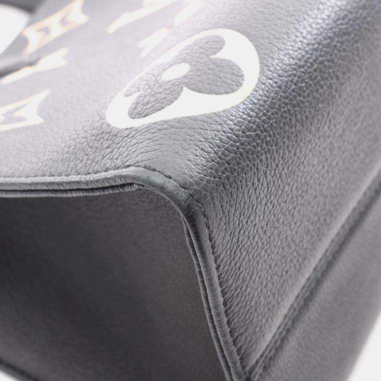 Pre Owned Louis Vuitton On The Go Mm Two-Tone Tote Bag In Monogram Empreinte Grained Leather Black And Beige