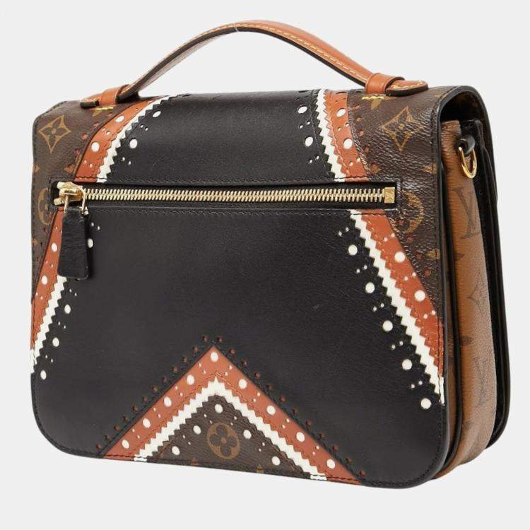Pre Owned Louis Vuitton Monogram Reverse Pochette Metis Mm Handbag Brown/Black Leather