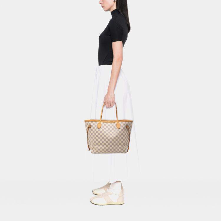 Pre Owned Louis Vuitton White Damier Azur Neverfull MM