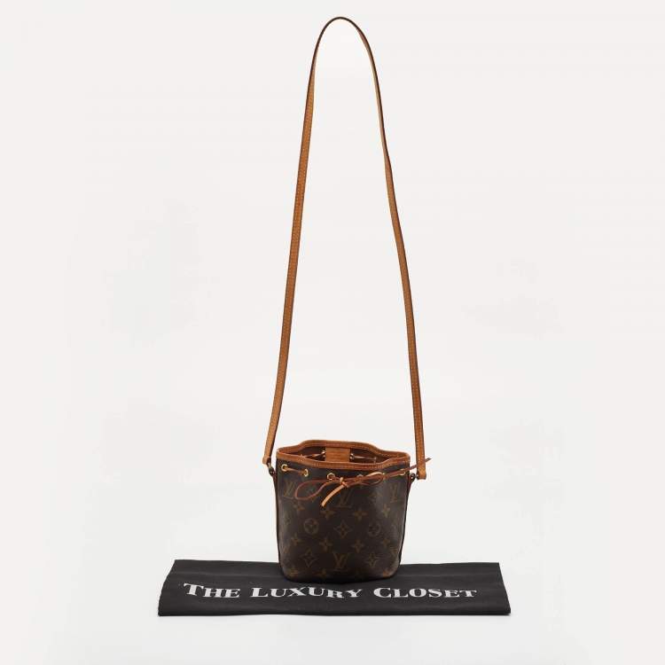 Pre Owned Louis Vuitton Noe Nano Brown Monogram Canvas and Leather Bucket Bag