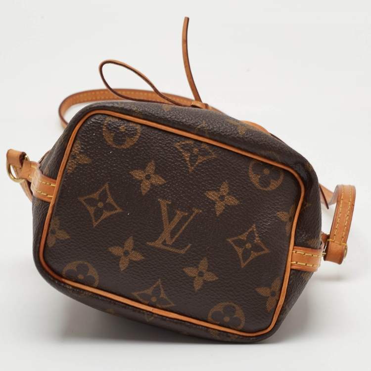 Pre Owned Louis Vuitton Noe Nano Brown Monogram Canvas and Leather Bucket Bag