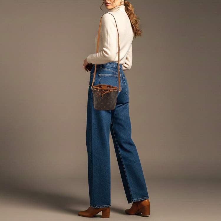 Pre Owned Louis Vuitton Noe Nano Brown Monogram Canvas and Leather Bucket Bag