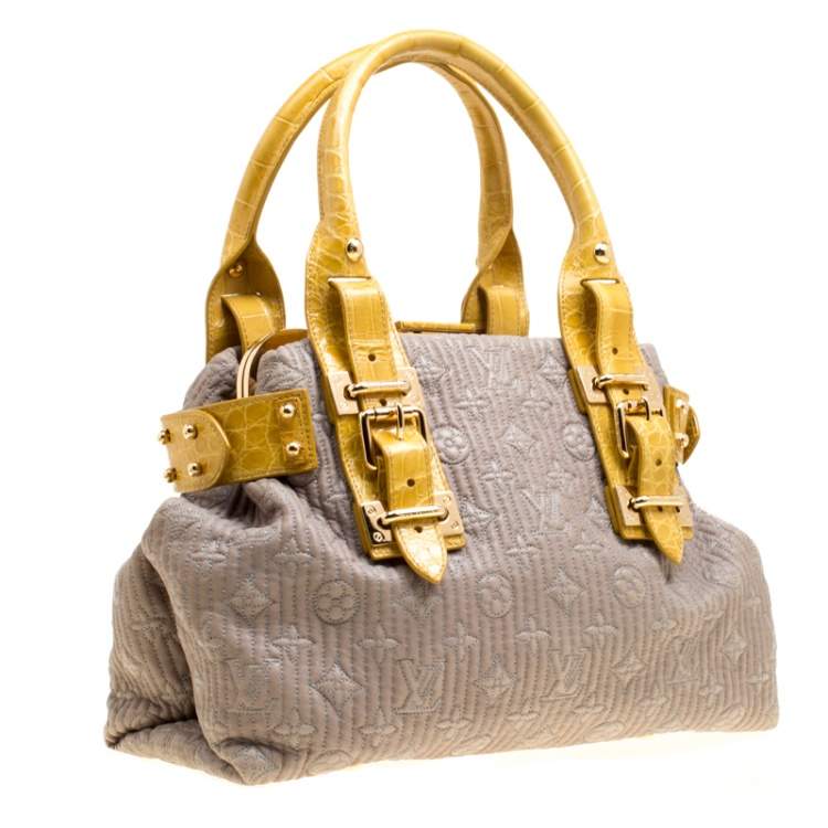 Pre Owned Louis Vuitton Grey/Yellow Monogram Leather and Alligator Motard Biker Bag