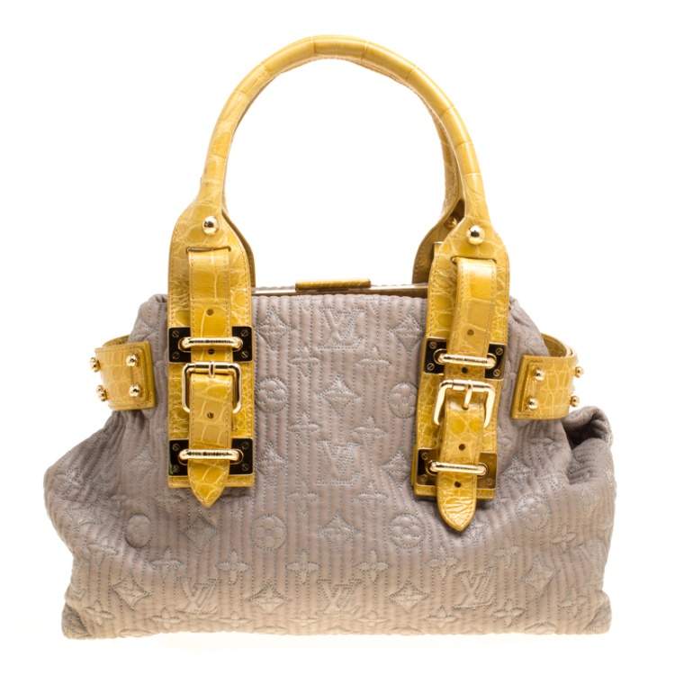 Pre Owned Louis Vuitton Grey/Yellow Monogram Leather and Alligator Motard Biker Bag