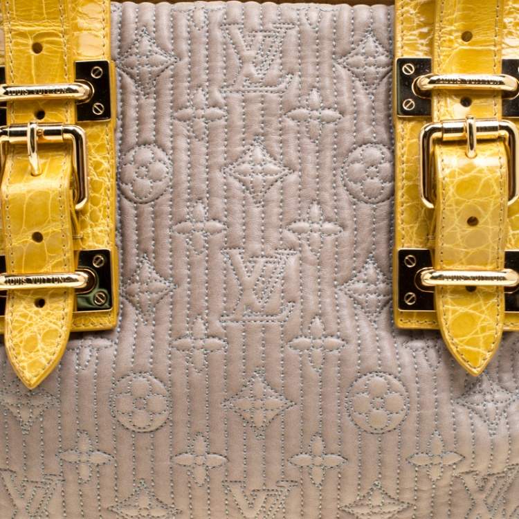 Pre Owned Louis Vuitton Grey/Yellow Monogram Leather and Alligator Motard Biker Bag
