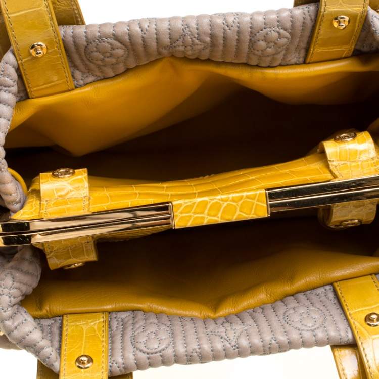 Pre Owned Louis Vuitton Grey/Yellow Monogram Leather and Alligator Motard Biker Bag