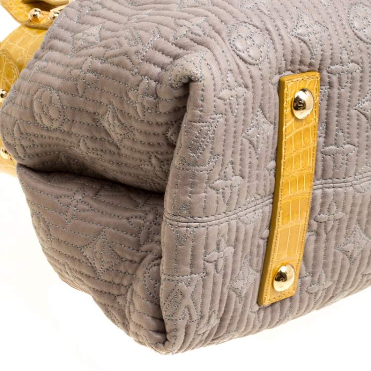 Pre Owned Louis Vuitton Grey/Yellow Monogram Leather and Alligator Motard Biker Bag