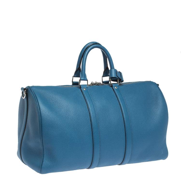 Pre Owned Louis Vuitton Blue Taurillon Leather Keepall Bandouliere 45 