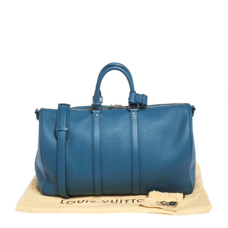Pre Owned Louis Vuitton Blue Taurillon Leather Keepall Bandouliere 45 