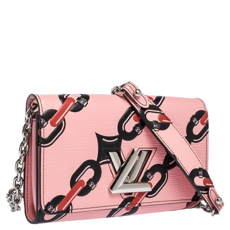 Pre Owned Louis Vuitton Pink Chain Flower Epi Leather Twist Wallet on Chain 