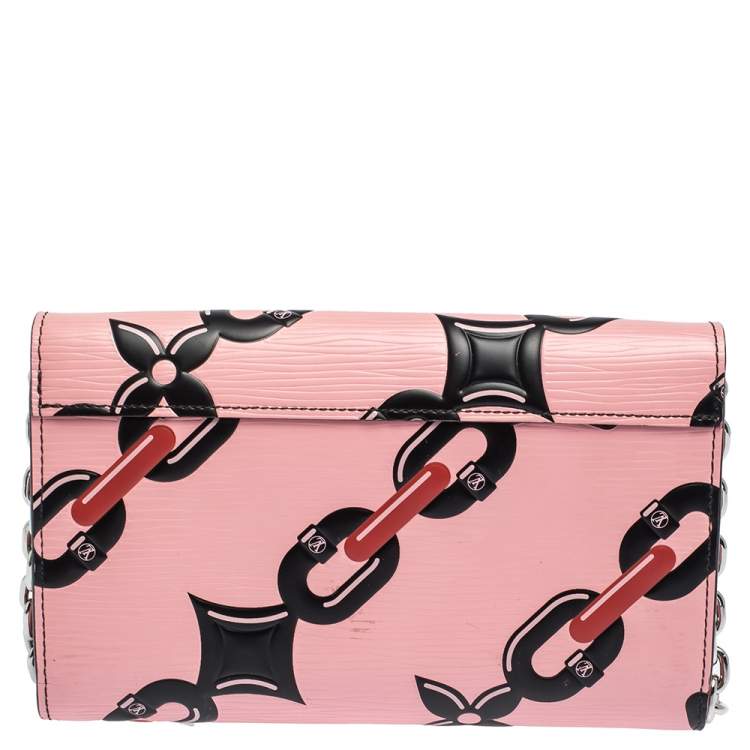 Pre Owned Louis Vuitton Pink Chain Flower Epi Leather Twist Wallet on Chain 