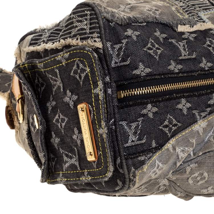 Pre Owned Louis Vuitton Black Monogram Denim Limited Edition Patchwork Speedy Bag