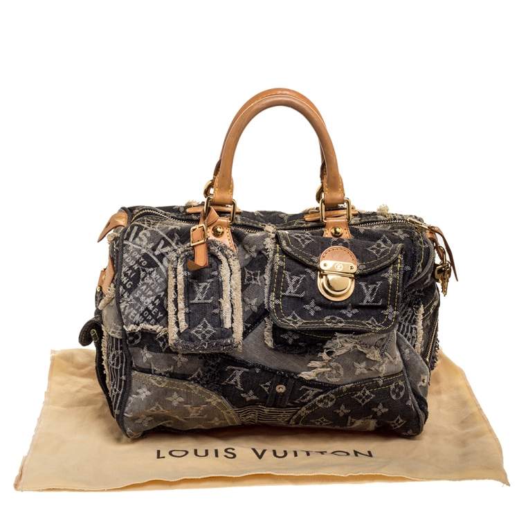 Pre Owned Louis Vuitton Black Monogram Denim Limited Edition Patchwork Speedy Bag