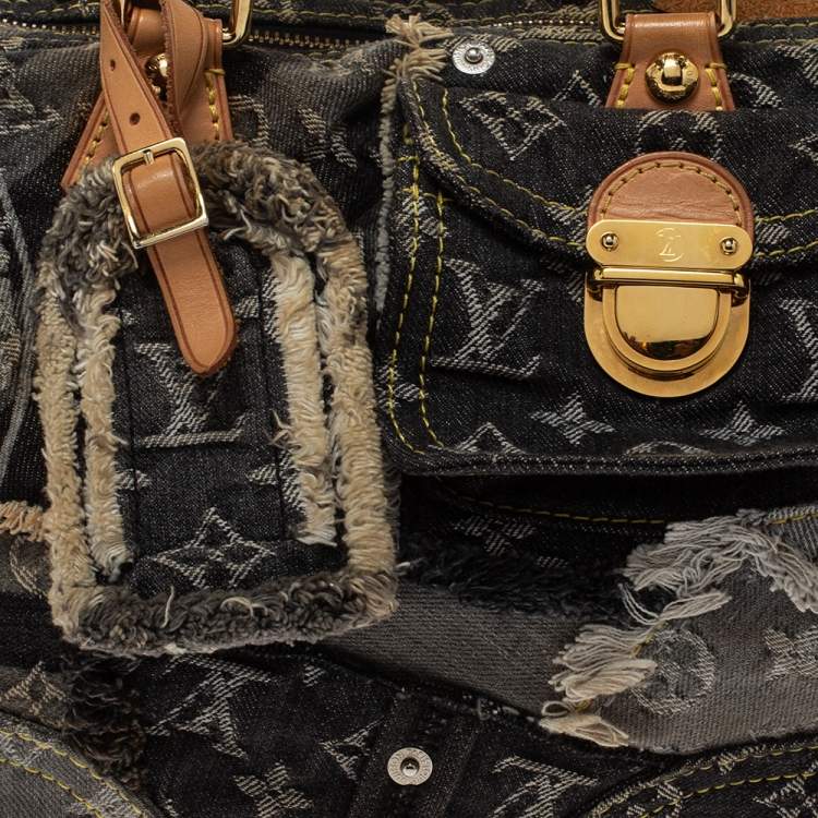 Pre Owned Louis Vuitton Black Monogram Denim Limited Edition Patchwork Speedy Bag