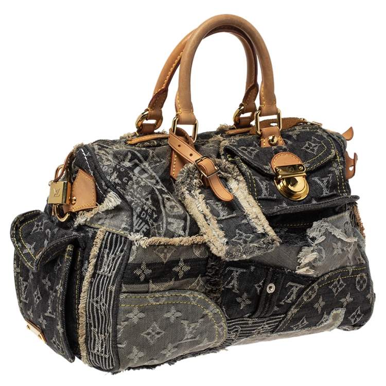 Pre Owned Louis Vuitton Black Monogram Denim Limited Edition Patchwork Speedy Bag