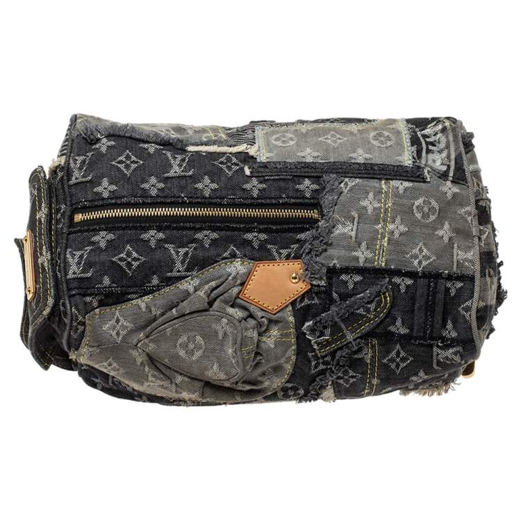 Pre Owned Louis Vuitton Black Monogram Denim Limited Edition Patchwork Speedy Bag