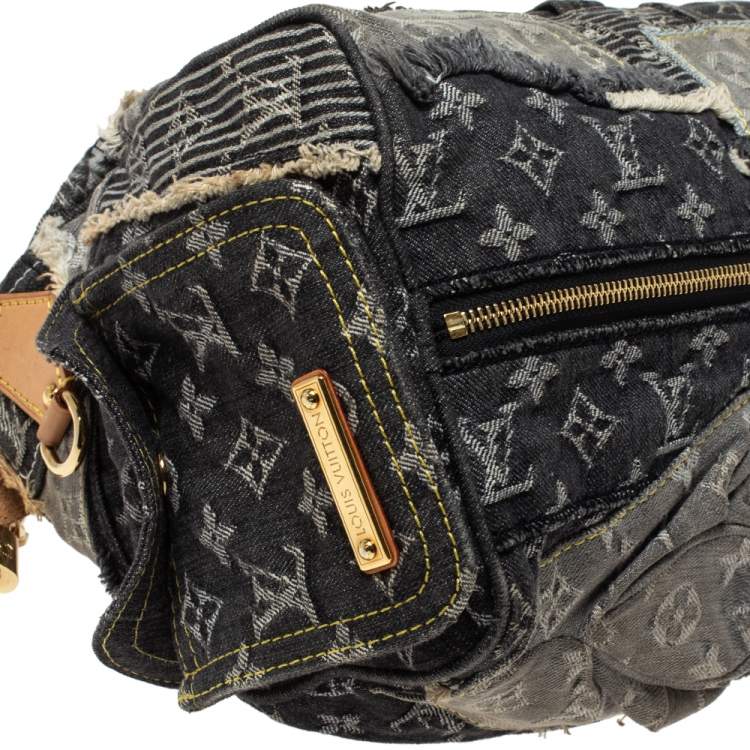 Pre Owned Louis Vuitton Black Monogram Denim Limited Edition Patchwork Speedy Bag