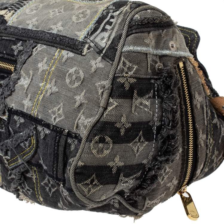 Pre Owned Louis Vuitton Black Monogram Denim Limited Edition Patchwork Speedy Bag