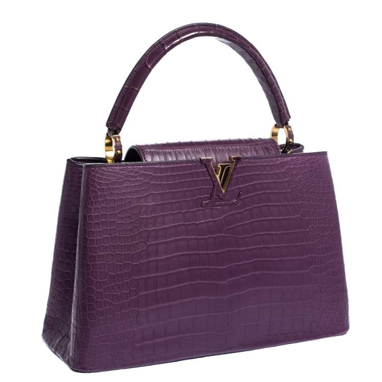 Pre Owned Louis Vuitton Purple Crocodile Capucines MM Bag