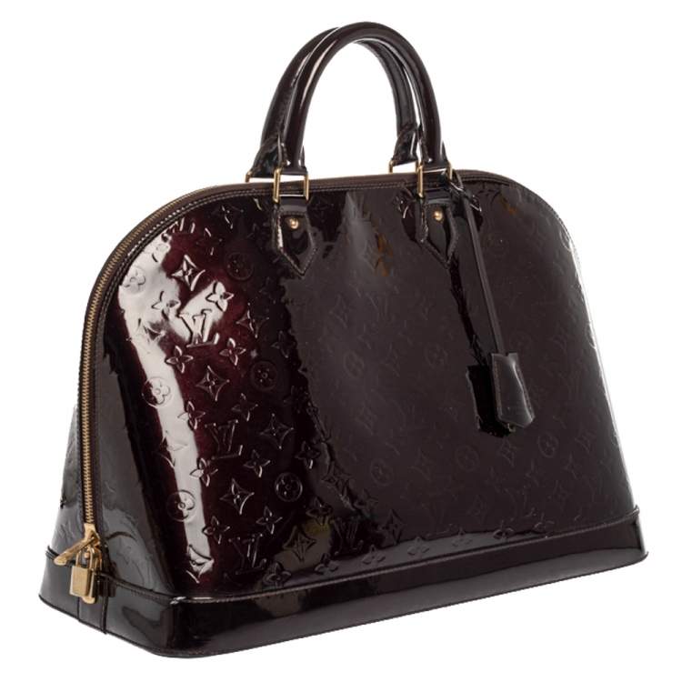Pre Owned Louis Vuitton Amarante Monogram Vernis Alma Voyager Bag