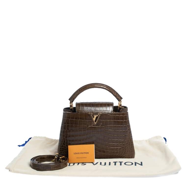 Pre Owned Louis Vuitton Mocha Brown Porosus Crocodile Capucines BB Bag