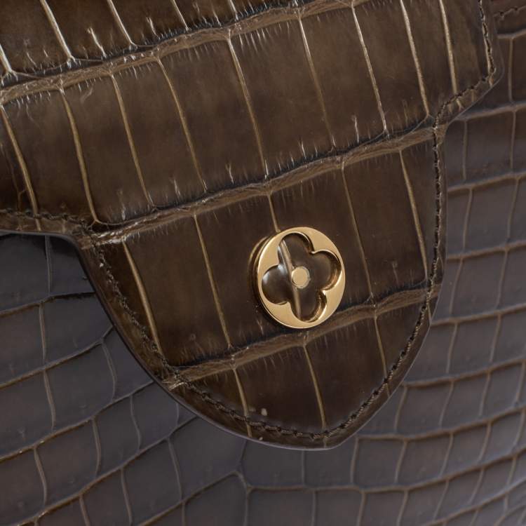 Pre Owned Louis Vuitton Mocha Brown Porosus Crocodile Capucines BB Bag