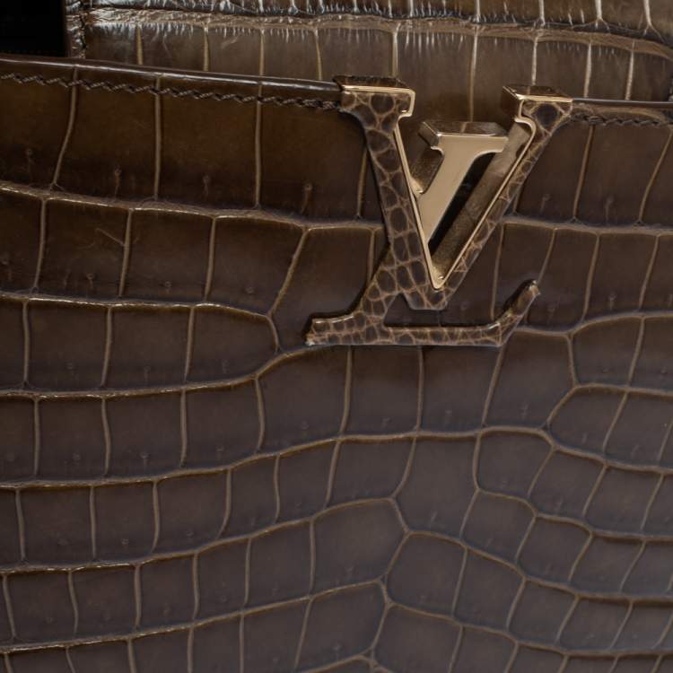 Pre Owned Louis Vuitton Mocha Brown Porosus Crocodile Capucines BB Bag