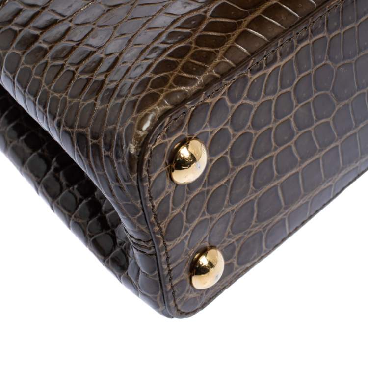 Pre Owned Louis Vuitton Mocha Brown Porosus Crocodile Capucines BB Bag