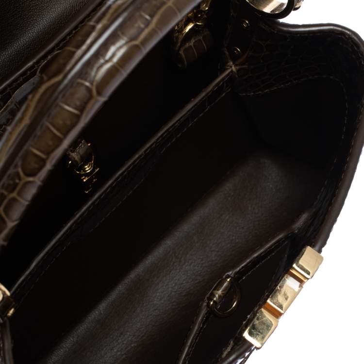 Pre Owned Louis Vuitton Mocha Brown Porosus Crocodile Capucines BB Bag