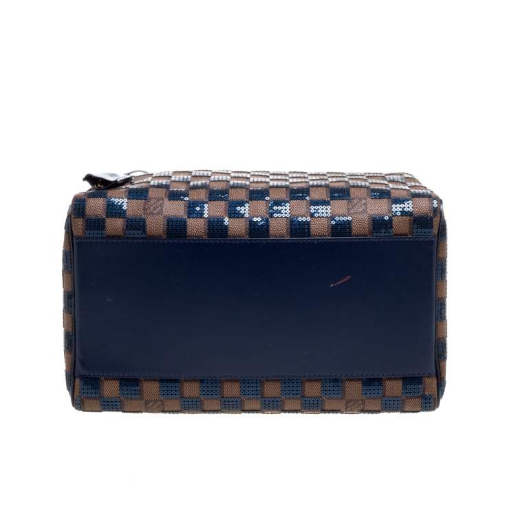 Pre Owned Louis Vuitton Blue Damier Ebene Paillettes Limited Edition Speedy 30 Bag