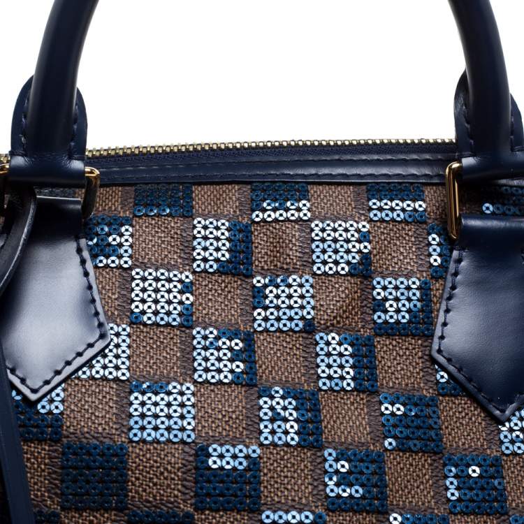 Pre Owned Louis Vuitton Blue Damier Ebene Paillettes Limited Edition Speedy 30 Bag