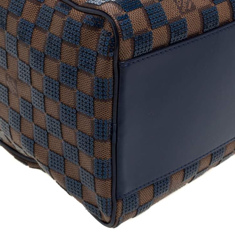 Pre Owned Louis Vuitton Blue Damier Ebene Paillettes Limited Edition Speedy 30 Bag