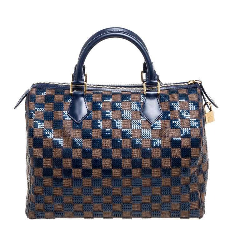 Pre Owned Louis Vuitton Blue Damier Ebene Paillettes Limited Edition Speedy 30 Bag
