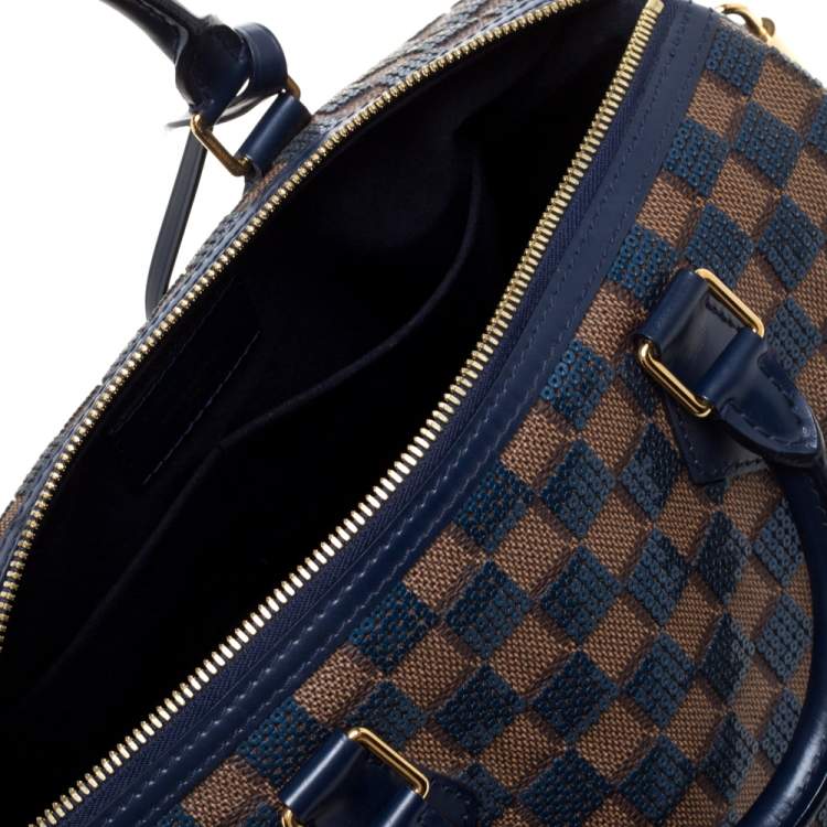 Pre Owned Louis Vuitton Blue Damier Ebene Paillettes Limited Edition Speedy 30 Bag