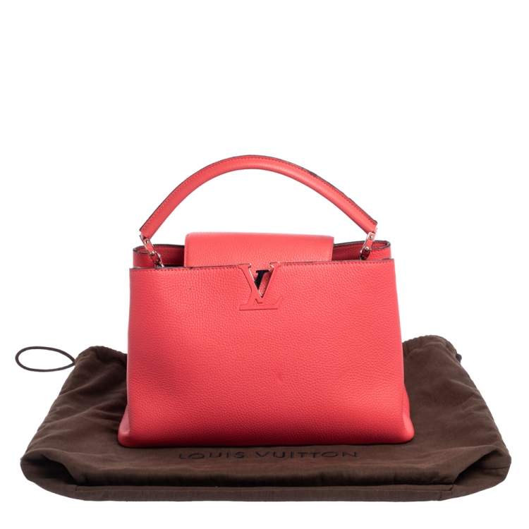 Pre Owned Louis Vuitton Coquelicot Taurillon Leather Capucines MM Bag