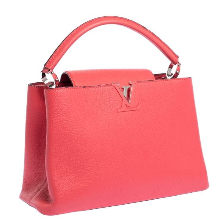 Pre Owned Louis Vuitton Coquelicot Taurillon Leather Capucines MM Bag