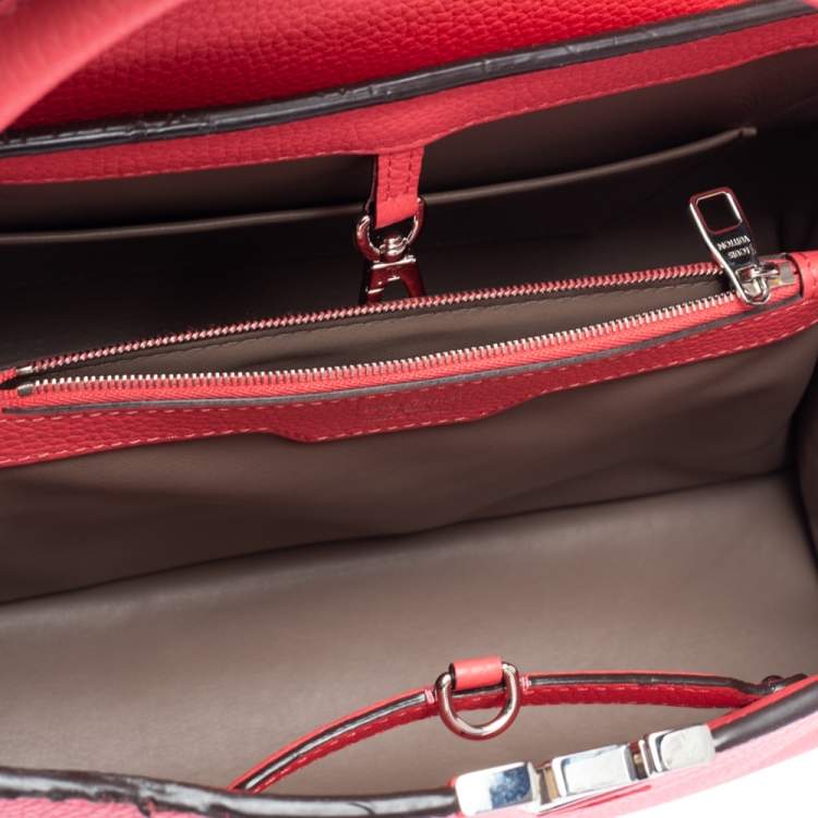 Pre Owned Louis Vuitton Coquelicot Taurillon Leather Capucines MM Bag