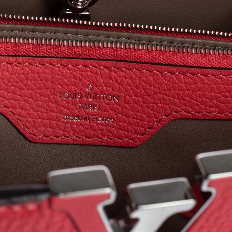 Pre Owned Louis Vuitton Coquelicot Taurillon Leather Capucines MM Bag
