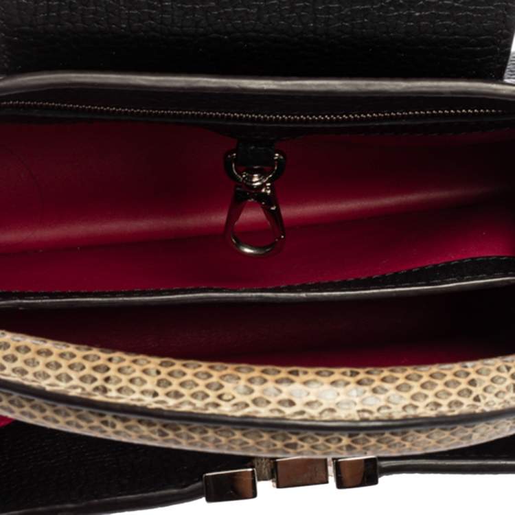 Pre Owned Louis Vuitton Black Leather and Python Capucines BB Bag