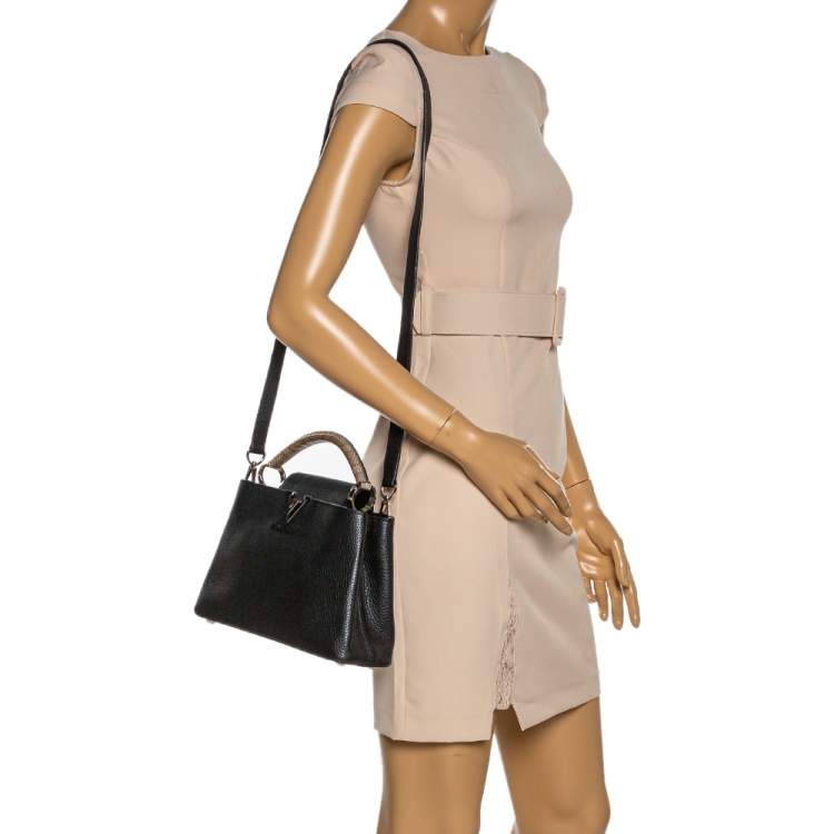 Pre Owned Louis Vuitton Black Leather and Python Capucines BB Bag