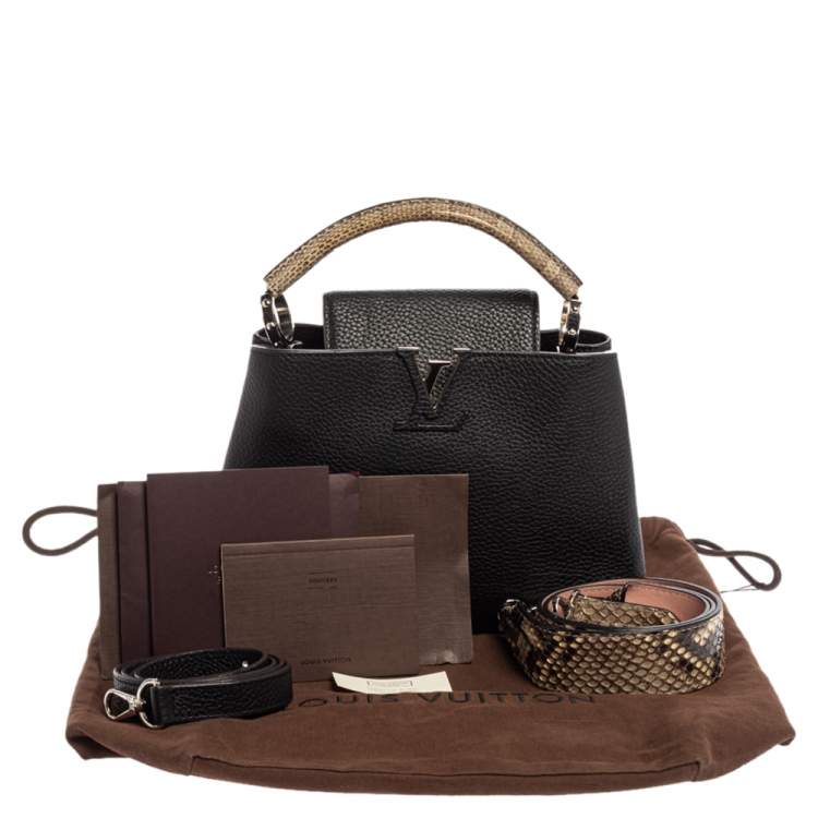 Pre Owned Louis Vuitton Black Leather and Python Capucines BB Bag