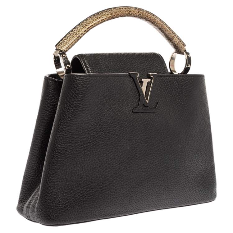 Pre Owned Louis Vuitton Black Leather and Python Capucines BB Bag