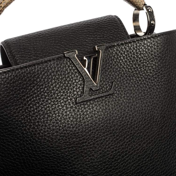 Pre Owned Louis Vuitton Black Leather and Python Capucines BB Bag