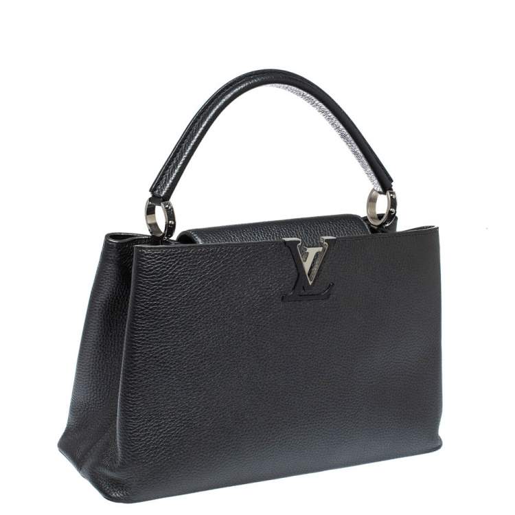 Pre Owned Louis Vuitton Dark Grey Taurillon Leather Capucines MM Bag