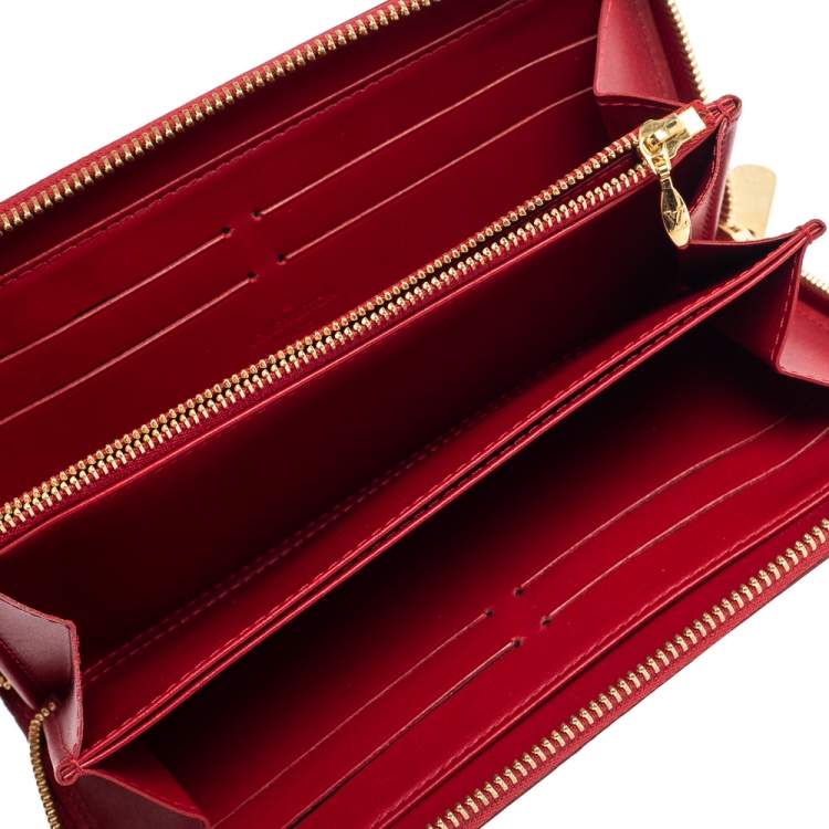 Louis Vuitton Red Zippy Wallet Monogram Vernis Leather 