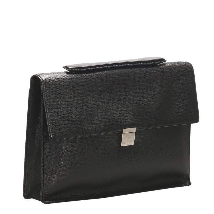 Pre Owned Louis Vuitton Black Taiga Leather Porte-Document Angara Briefcase