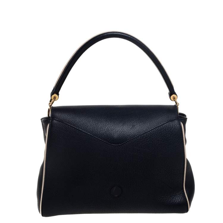 Pre Owned Louis Vuitton Black Leather and Monogram Canvas Double V Bag