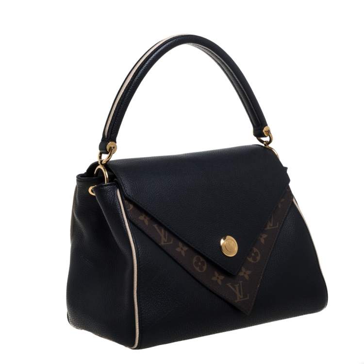 Pre Owned Louis Vuitton Black Leather and Monogram Canvas Double V Bag